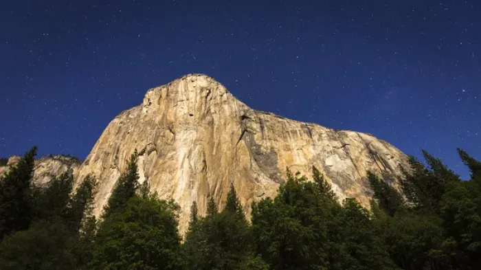 Framed Print : El Capitan under a starry moonlit night (climbers headlamps visible), Yosemite National Park