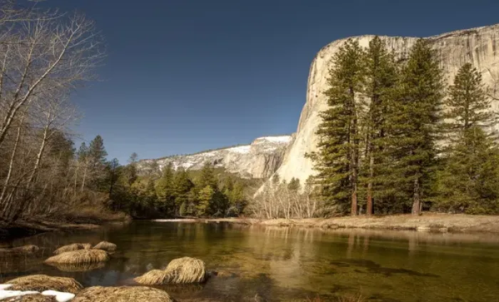 Framed Print : El Capitan towers over Merced River. Yosemite, California, US