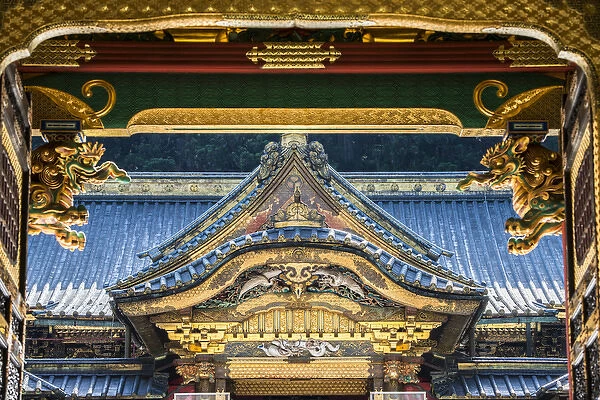 Elaborately, colorfully decorated japanese temple