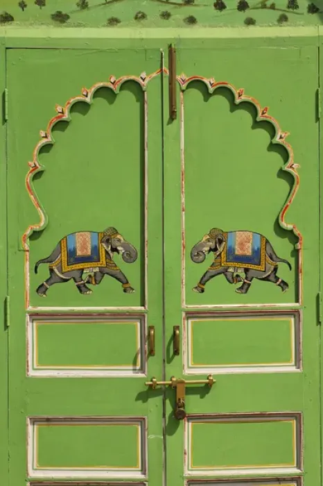Framed Print : Elephants painted on green door, City Palace, Udaipur, India Framed Print : Elephants painted on green door, City Palace, Udaipur, India