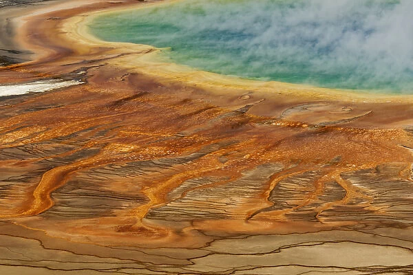 Elevated view of Grand Prismatic Spring and patterns in bacterial mat, Midway Geyser Basin