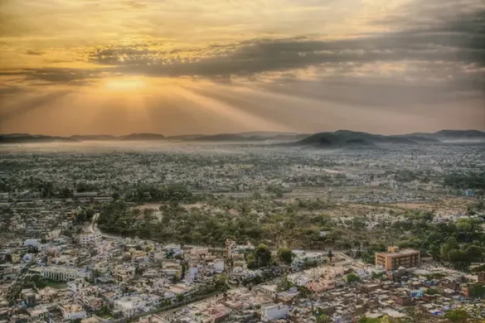 Framed Print : Elevated view of Udaipur, India at sunrise