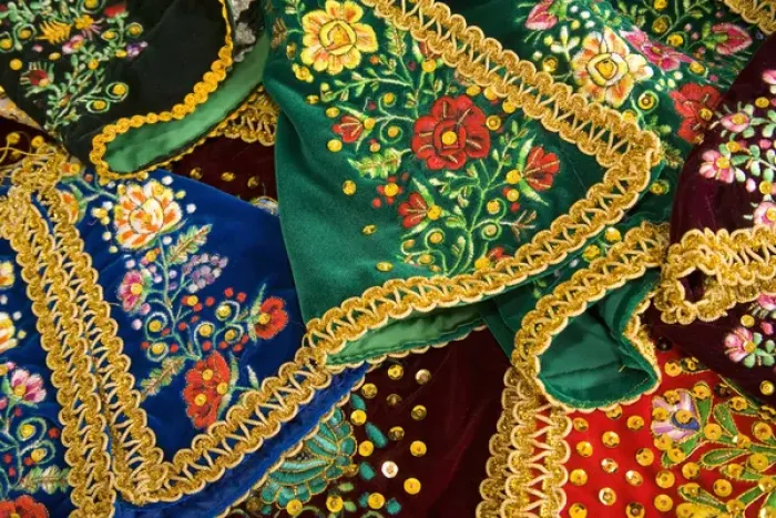 Framed Print : Embroidered skirst on display at market, Cuenca, Ecuador, South America Framed Print : Embroidered skirst on display at market, Cuenca, Ecuador, South America