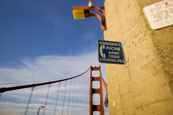 Emergency Phone and Crisis Counseling sign on the Golden Gate Bridge - San Francisco