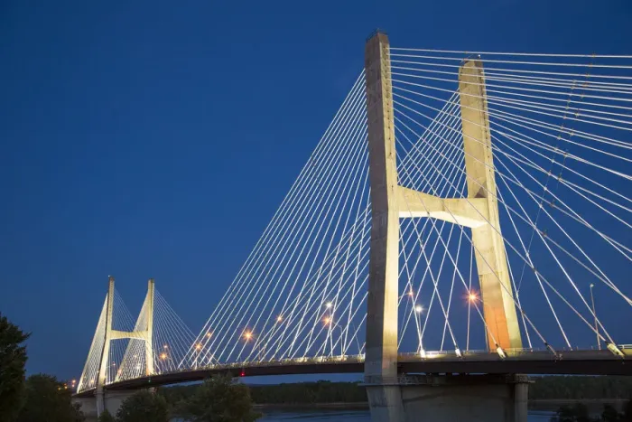 Framed Print : Bill Emerson Memorial Bridge at dusk-night over Mississippi River Cape Girardeau, MO