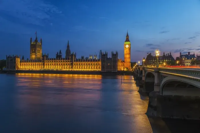 Framed Print : England, London. Parliament and Westminster Bridge at twilight