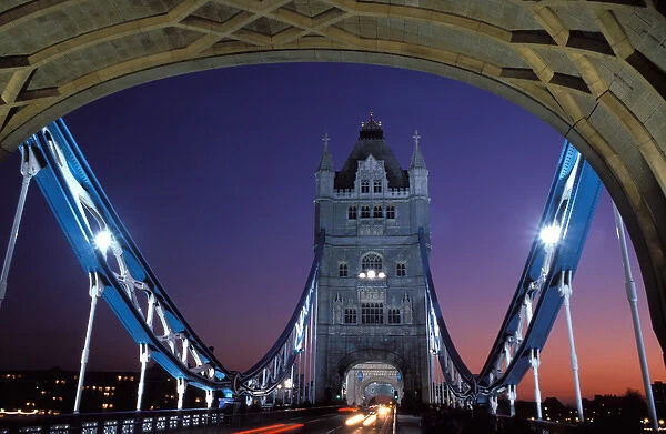 England, London, Tower Bridge at dusk