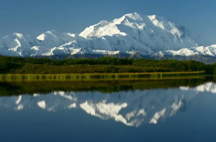 Framed Print : Enormous Denali  /  Mt. McKinley and its mirror image in Reflection Pond. At over 20