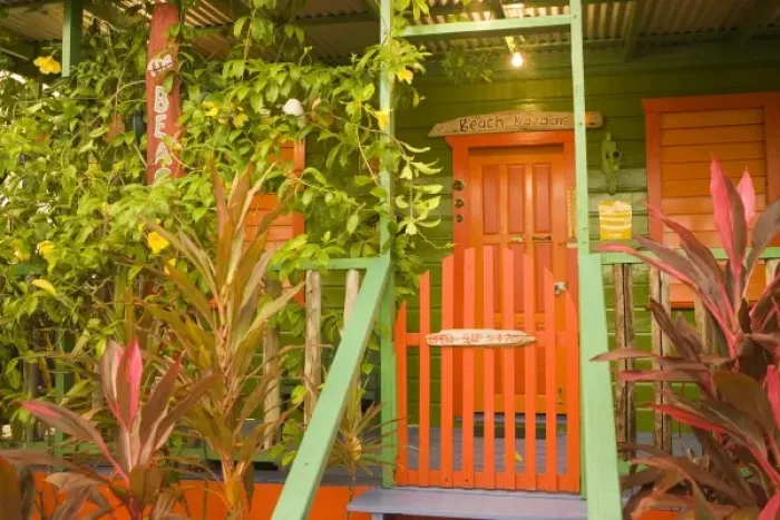 Framed Print : Entrance to beach house painted in bright colors, Placencia, Stann Creek District, Belize Framed Print : Entrance to beach house painted in bright colors, Placencia, Stann Creek District, Belize