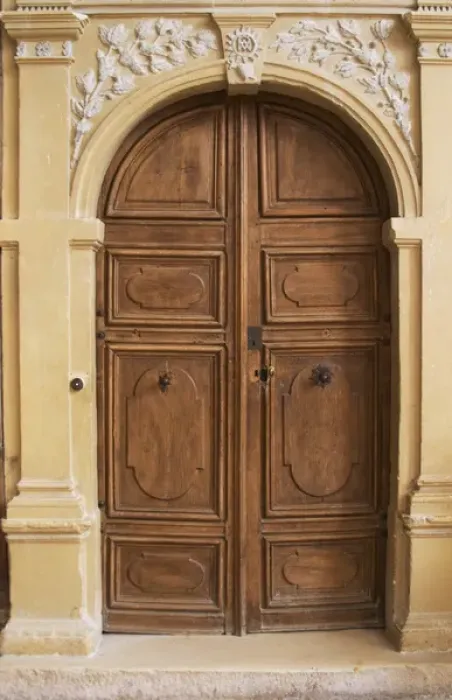 Framed Print : The entrance door to the church where you can find the tomb grave of the monk Dom Pierre Perignon