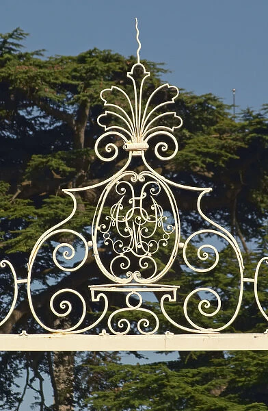 The entrance gate to Chateau Beychevelle in Saint Julien. Monogram with the letters