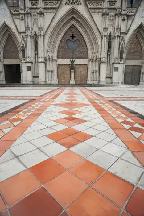 Framed Print : Front entrance patio detail at the National Basilica, Quito, Ecuador Framed Print : Front entrance patio detail at the National Basilica, Quito, Ecuador