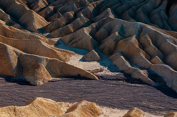 Erosional rock formations in the Amargosa Range at Zabriskie Point. Death Valley National Park, California, USA