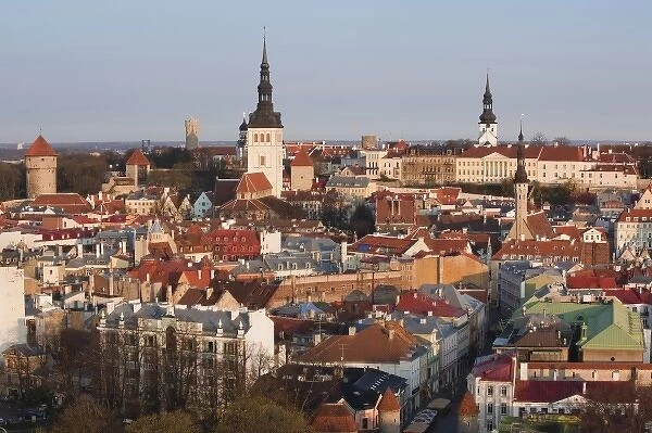 Estonia, Tallinn, elevated view of Old Town from the east, sunrise