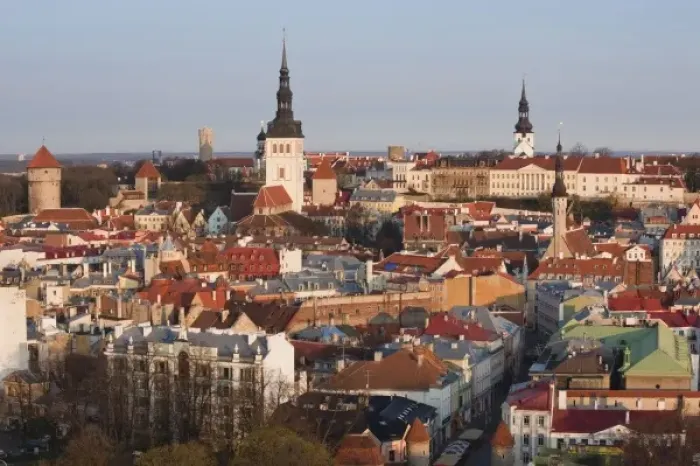 Framed Print : Estonia, Tallinn, elevated view of Old Town from the east, sunrise Framed Print : Estonia, Tallinn, elevated view of Old Town from the east, sunrise