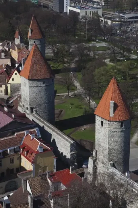 Framed Print : Estonia, Tallinn, Old Town, elevated view of City Walls from St. Olafs Church Tower Framed Print : Estonia, Tallinn, Old Town, elevated view of City Walls from St. Olafs Church Tower