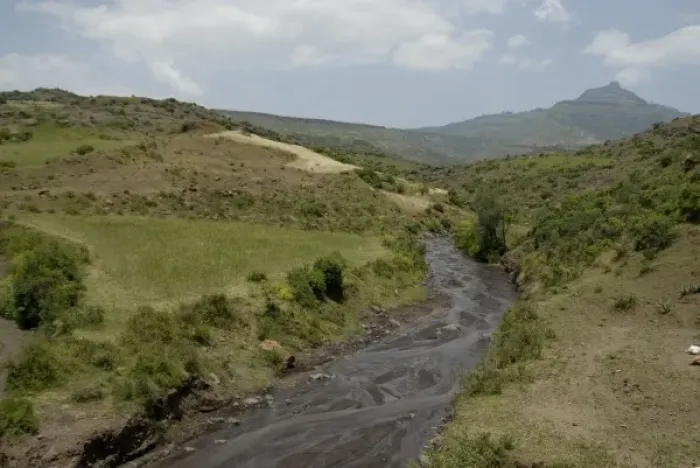 Framed Print : Ethiopia: Lalibela, Blue Nile River Basin, braided riverbed, a tribuatry of the Blue