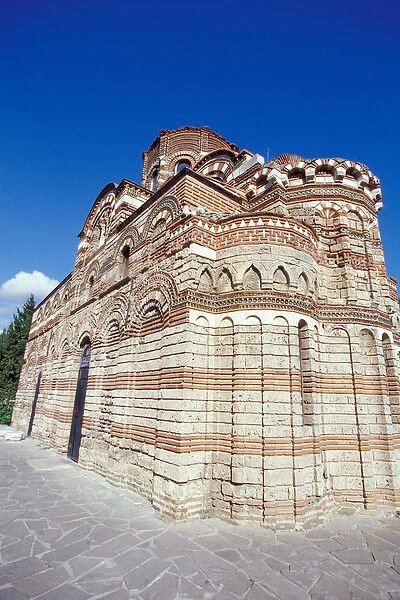 EU, Bulgaria, Nessebur (aka Nessebar), historic church, ornately decorated brick