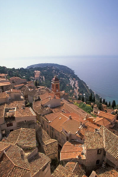 EU, France, Cote D Azur  /  French Riviera, Village overview with Cap, Roquebrune-Cap-Martin