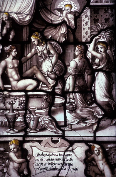 EU, France, Domaine De Chantilly. Stained glass, Conde Museum