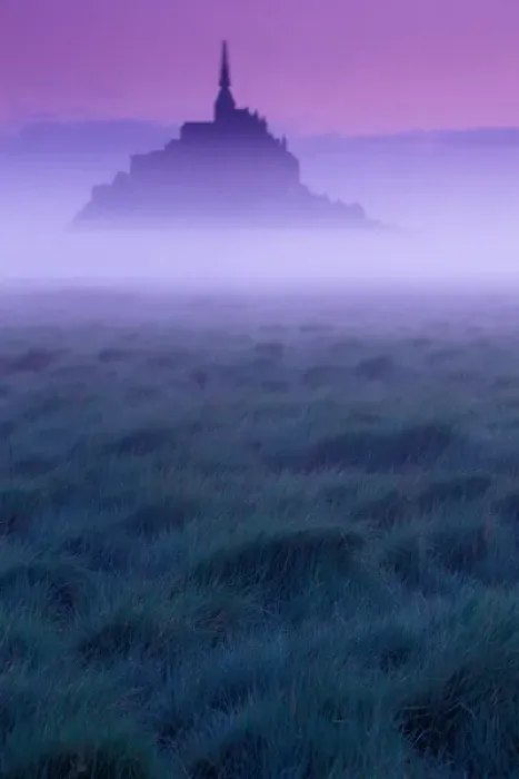 Framed Print : EU, France, Normandy, Manche, Mont St Michel. Dawn, mist, and field Framed Print : EU, France, Normandy, Manche, Mont St Michel. Dawn, mist, and field