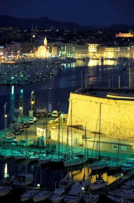 Framed Print : EU, France, Provence, Bouches-du-Rhone, Marseille. Vieux Port, evening