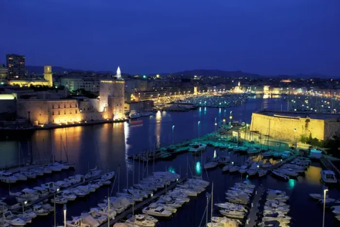 Framed Print : EU, France, Provence, Bouches-du-Rhone, Marseille. Vieux Port, evening
