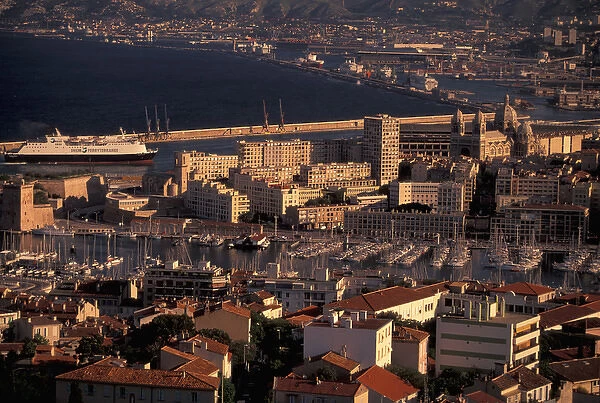EU, France, Provence, Bouches-du-Rhone, Marseille. Mediterranean ferry and city port