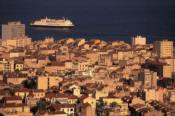 EU, France, Provence, Bouches-du-Rhone, Marseille. Mediterranean ferry and city port