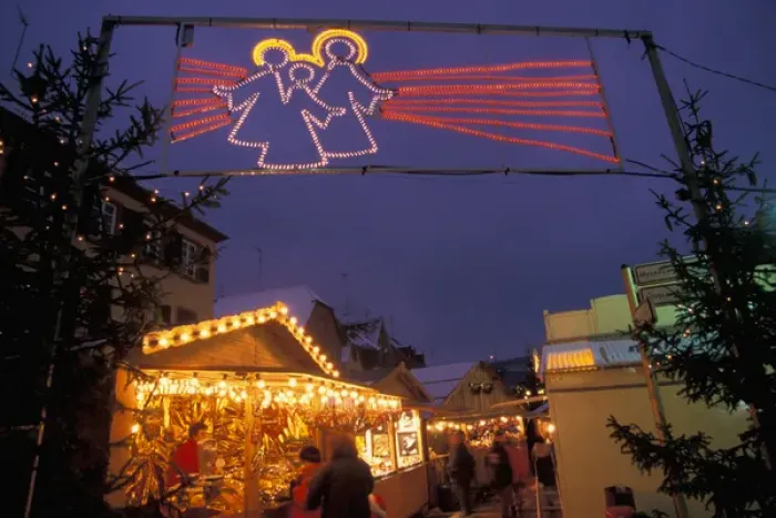 Framed Print : EU, France, Saverne. Christmas market