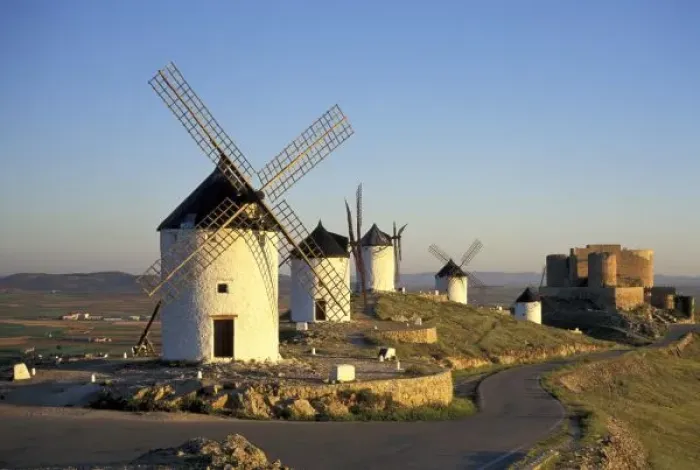 Framed Print : EU, Spain, La Mancha, Consuegra. Windmills and castle in the background Framed Print : EU, Spain, La Mancha, Consuegra. Windmills and castle in the background