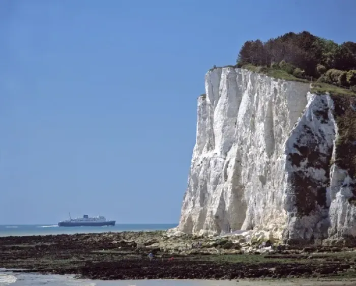 Framed Print : EU33 RER0071 Europe, England, Dover. A passenger ship sails by the White Cliffs Framed Print : EU33 RER0071 Europe, England, Dover. A passenger ship sails by the White Cliffs