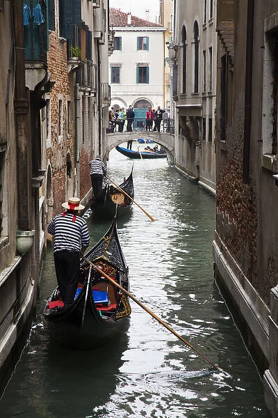 Euorpe; Italy; Venice; Gondoliers In back Canal of Venice