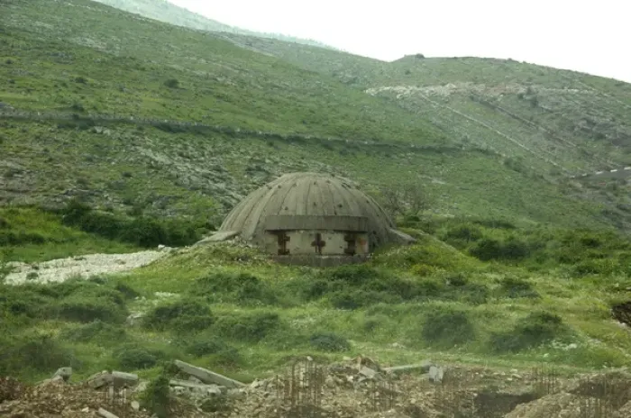 Framed Print : Europe, Albania. Albanian countryside. Some of the over 600, 000 war bunkers that