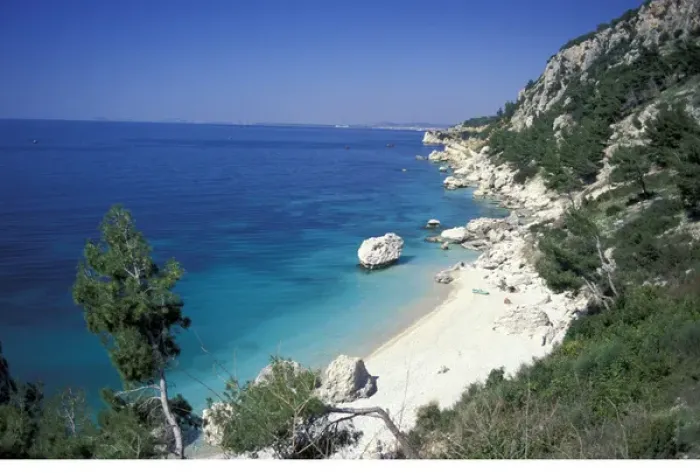 Framed Print : Europe, Albania. Coastal road South of Valona. White sand beach and crystal clear Framed Print : Europe, Albania. Coastal road South of Valona. White sand beach and crystal clear