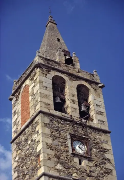 Framed Print : Europe, Andorra. Bells chime from this stone tower in Andorra