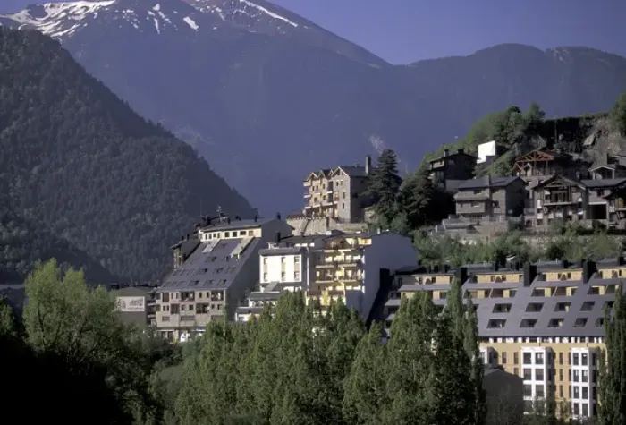 Framed Print : Europe, Andorra, La Massana Morning view of La Massana; ski town and mountain