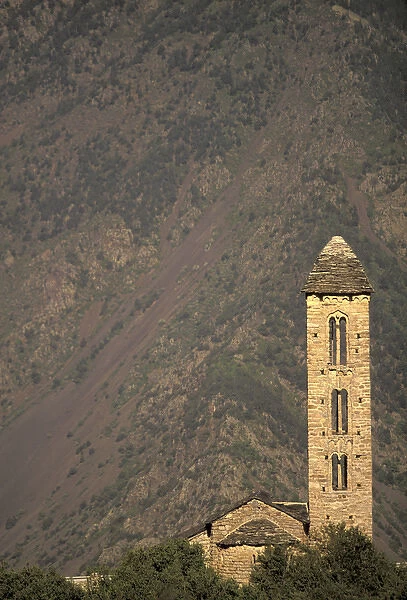 Europe, Andorra Morning view of Tower; Bell Tower of Sant Miguel; Sant Miguel