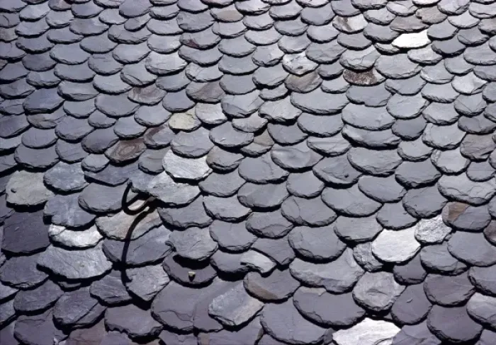 Framed Print : Europe, Andorra. Slate roof tiles are common on older buildings in Andorra