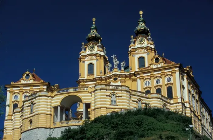 Framed Print : Europe, Austria, Danube River boat trip, Wachau District, Melk, riverside castle