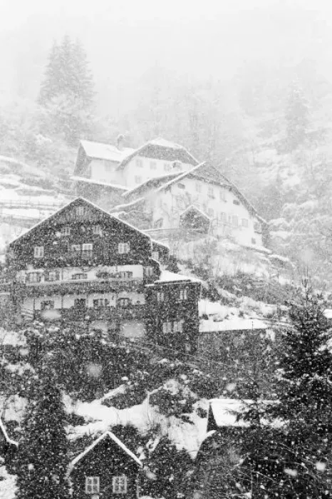 Framed Print : Europe, Austria, Hallstat. Town detail in the snow Framed Print : Europe, Austria, Hallstat. Town detail in the snow