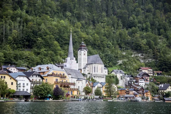 Framed Print : Europe, Austria, Hallstatt, Town of Hallstatt as seen from Lake Hallstatt which is part Framed Print : Europe, Austria, Hallstatt, Town of Hallstatt as seen from Lake Hallstatt which is part