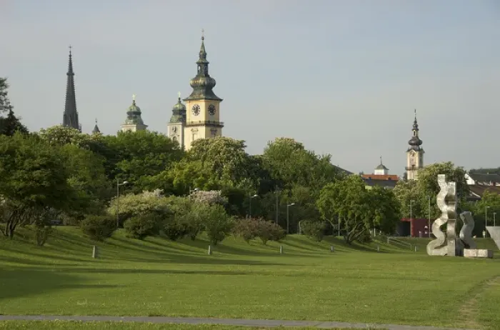 Framed Print : Europe, Austria, Linz Stadt, Linz, park along Danube River