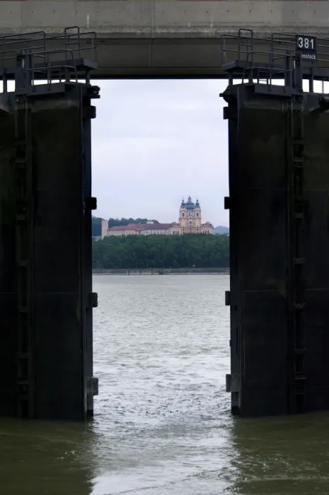 Framed Print : Europe, Austria, Melk Abbey seen through a lock on Danube River