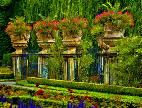 Europe, Austria, Salzburg. Abstract of formal gardens at Mirabell Palace