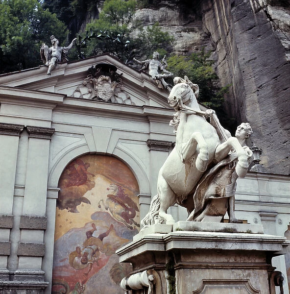 Europe, Austria, Salzburg. The Marstallschwemme, or Horse Pond, affronts a marble