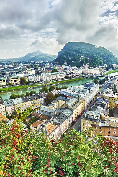 Europe, Austria, Salzburg, Morning fog lifts over Salzburg, home of Mozart and one