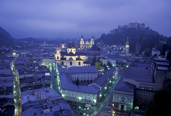 Europe, Austria, Salzburg. Old Town fortress and churches