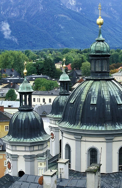 Europe, Austria, Salzburg. Rooftop view of St. Erhard Church