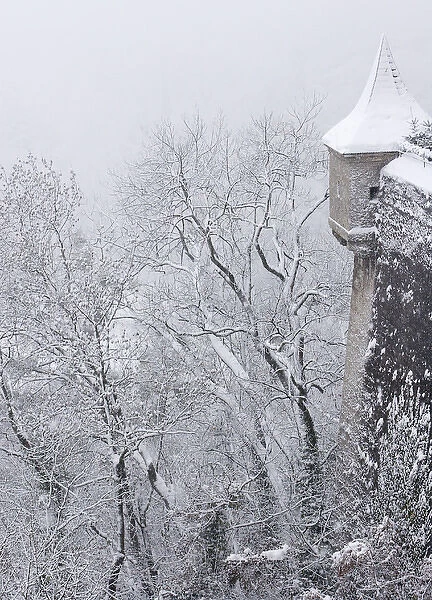 Europe, Austria, Salzburg. Part of Salzburg Castle wall in the winter. Credit as